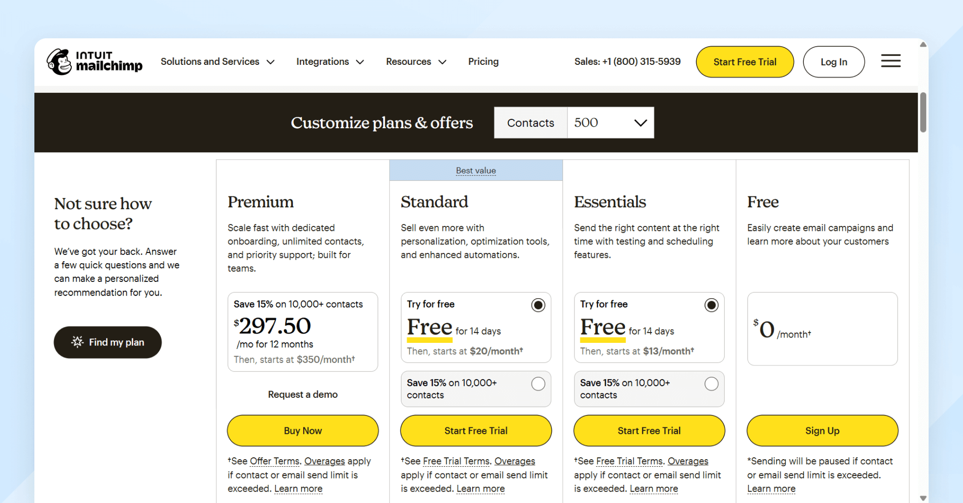 Mailchimp pricing page