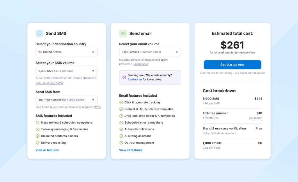 Pricing calculator for Textmagic