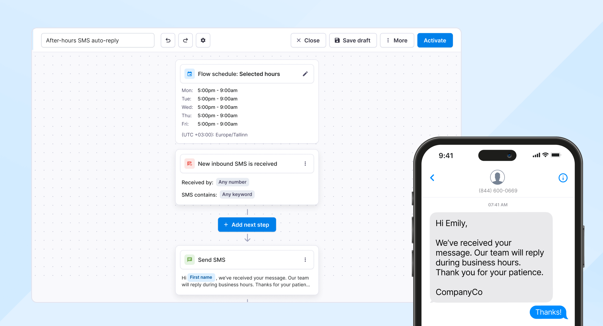 Business hours automation workflow example