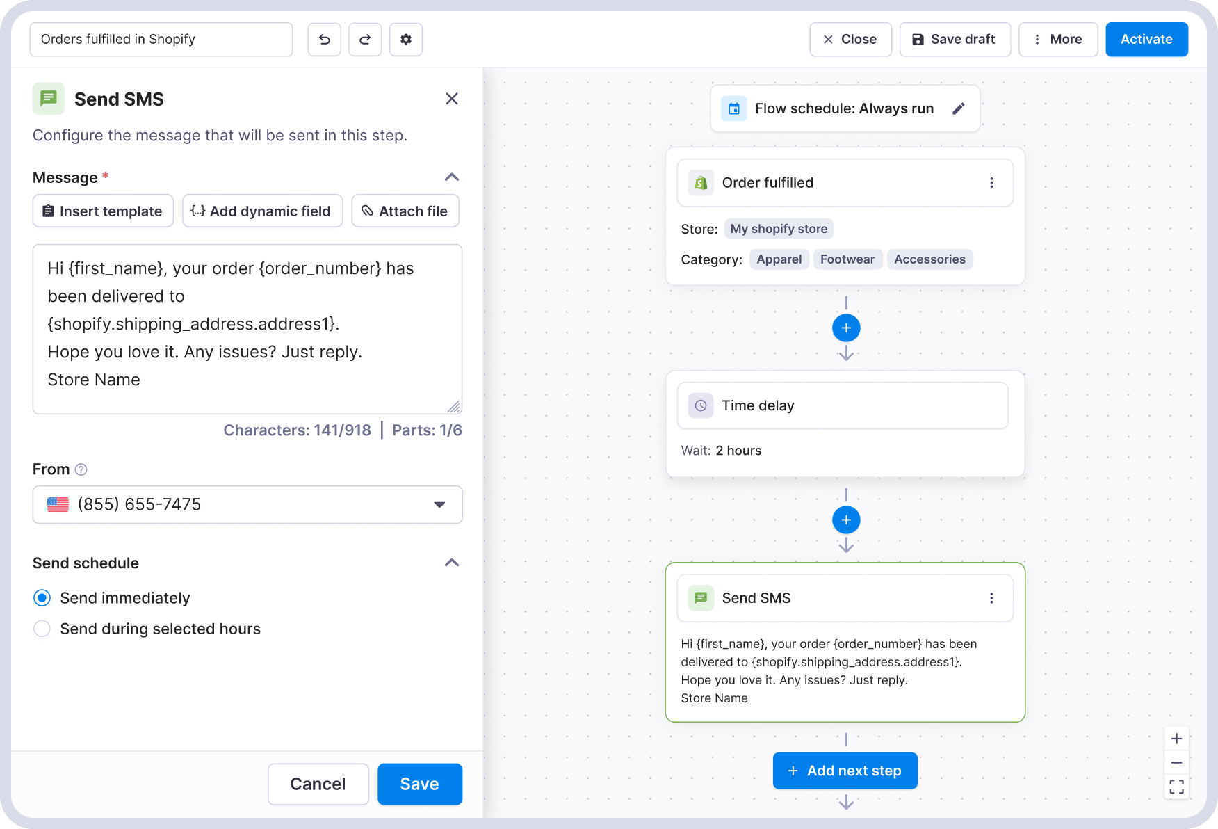 Shopify order fulfilled follow up text message via Textmagic