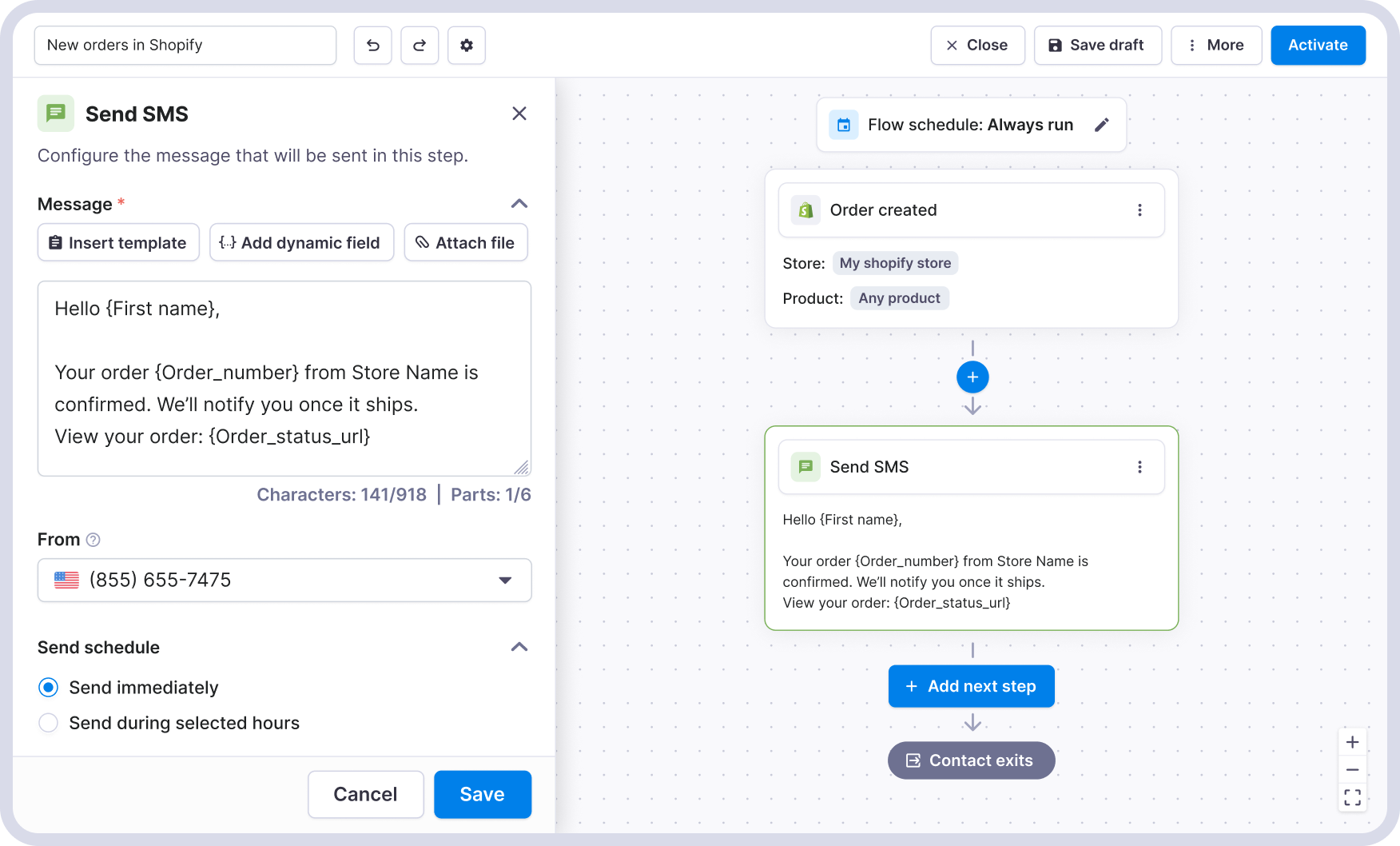 Textmagic x Shopify SMS order placed confirmation