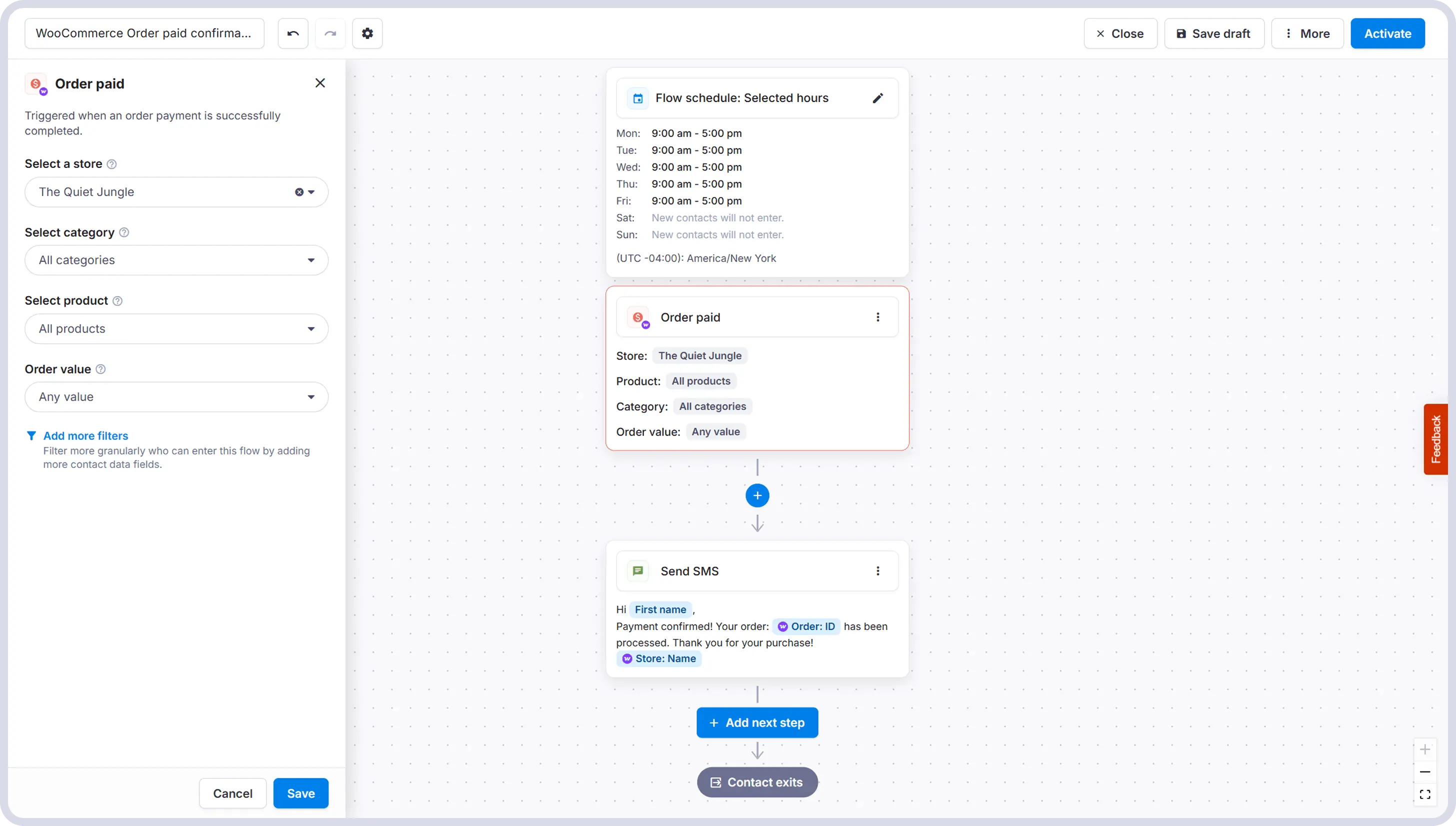WooCommerce x Textmagic SMS order notification flow for order paid
