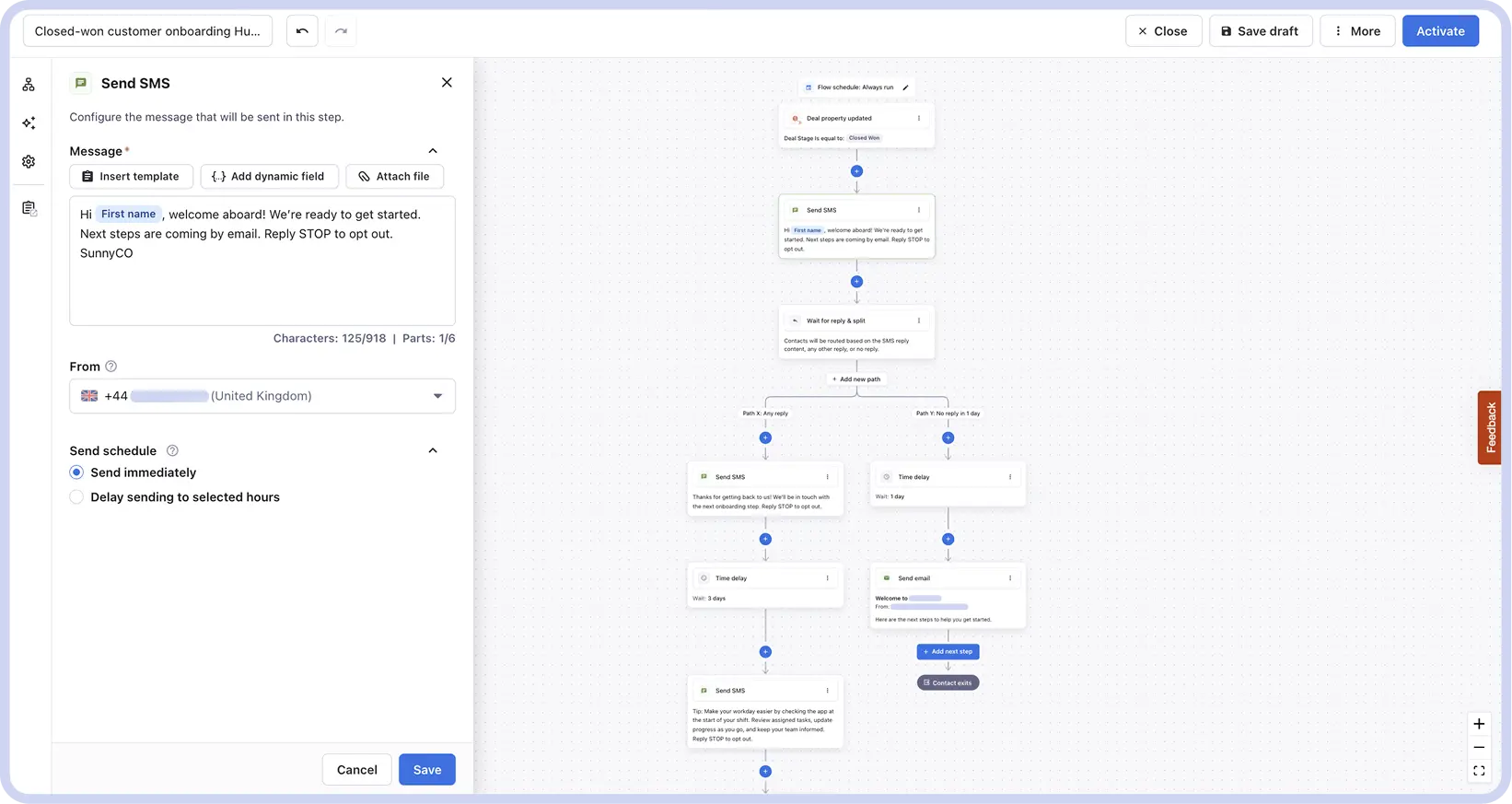 Closed Won automation flow with Textmagic and Hubspot