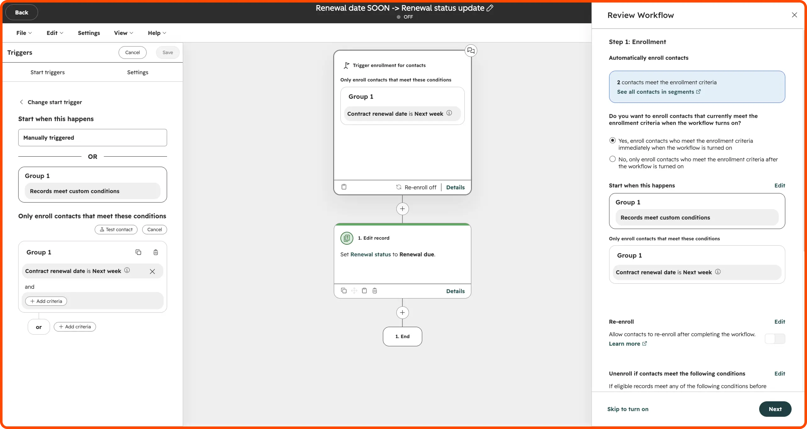 Hubspot automation workflow example