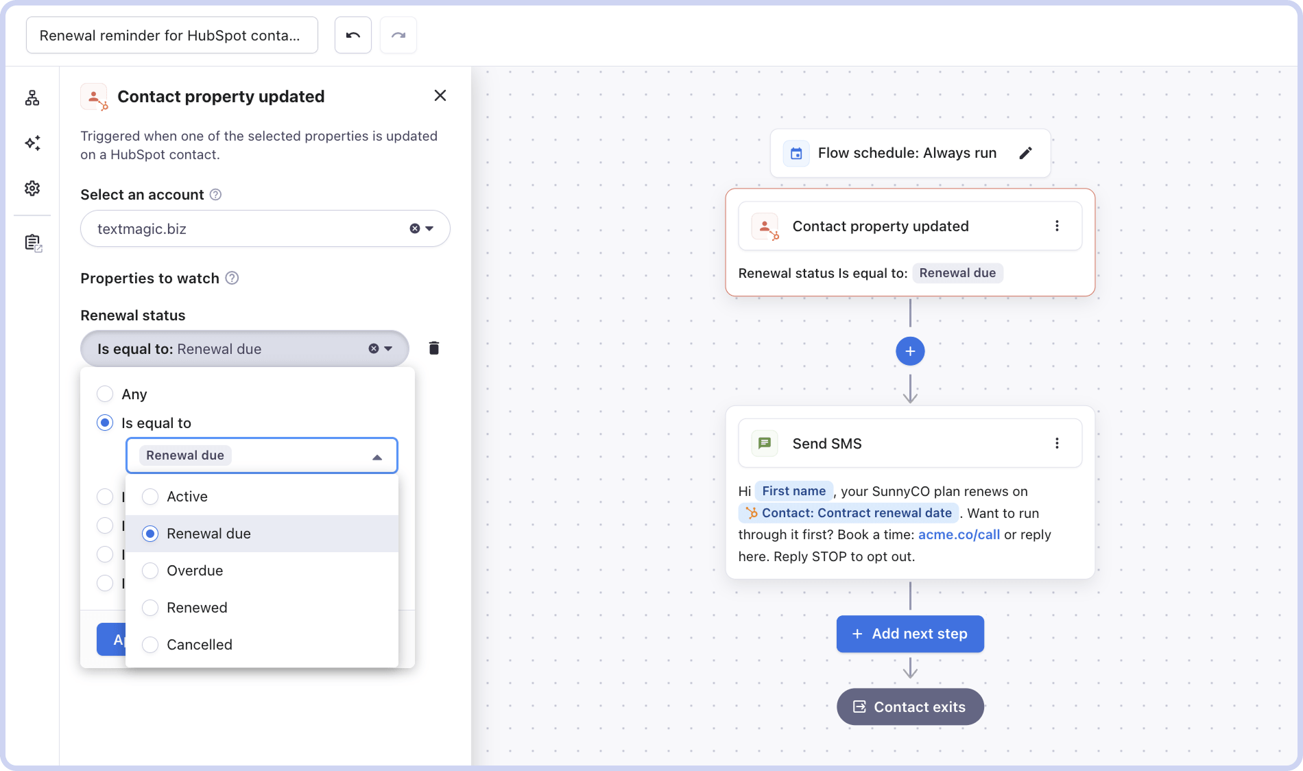 SMS form automation with Hubspot and Textmagic