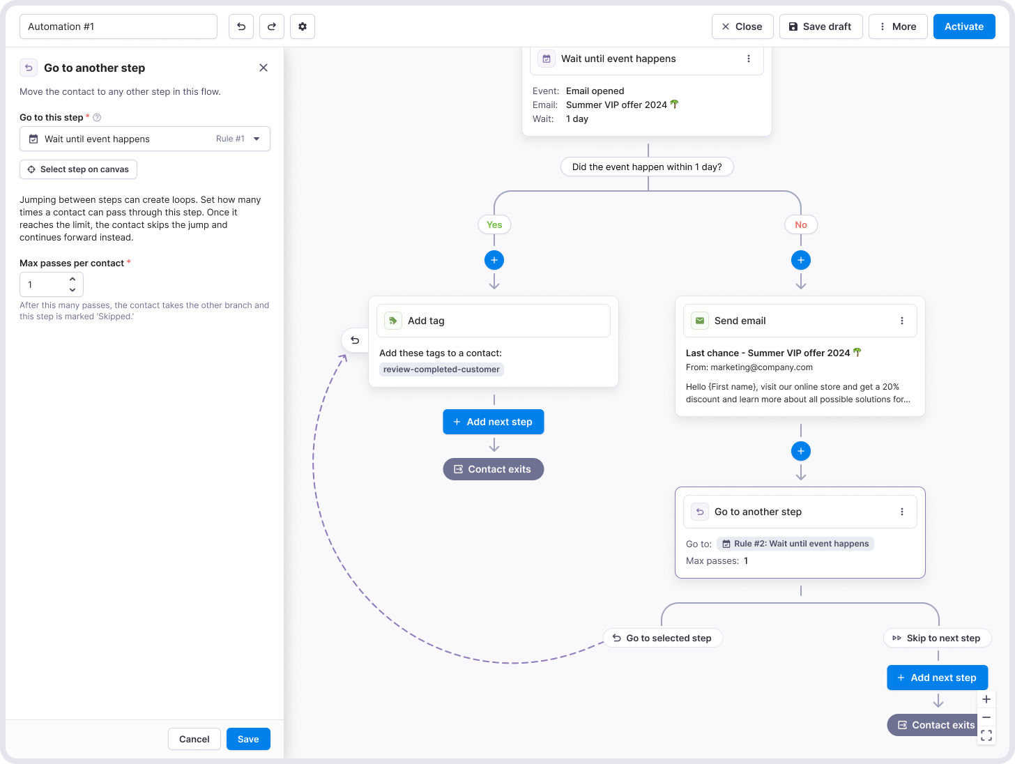 Jump to steps in your Textmagic automations