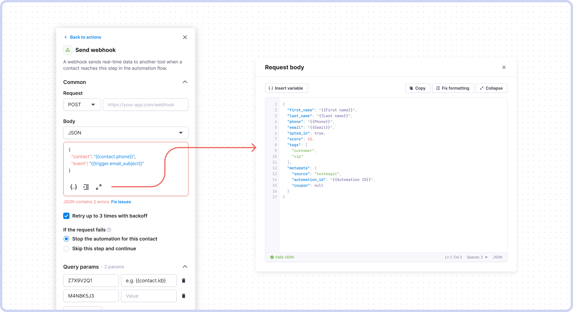 Send webhooks from Textmagic automations